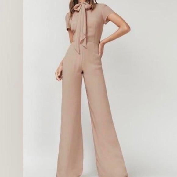 Reformation Pants - Reformation Tan Jumpsuit with Bow Detail